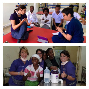 Teaching wound care , physical therapy , and splinting to staff and educating parents